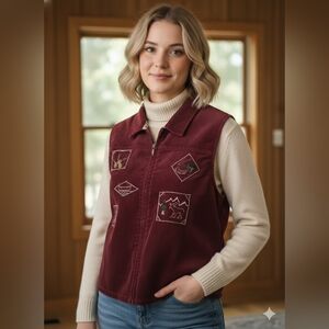 Christopher & Banks Maroon Embroidered Vest